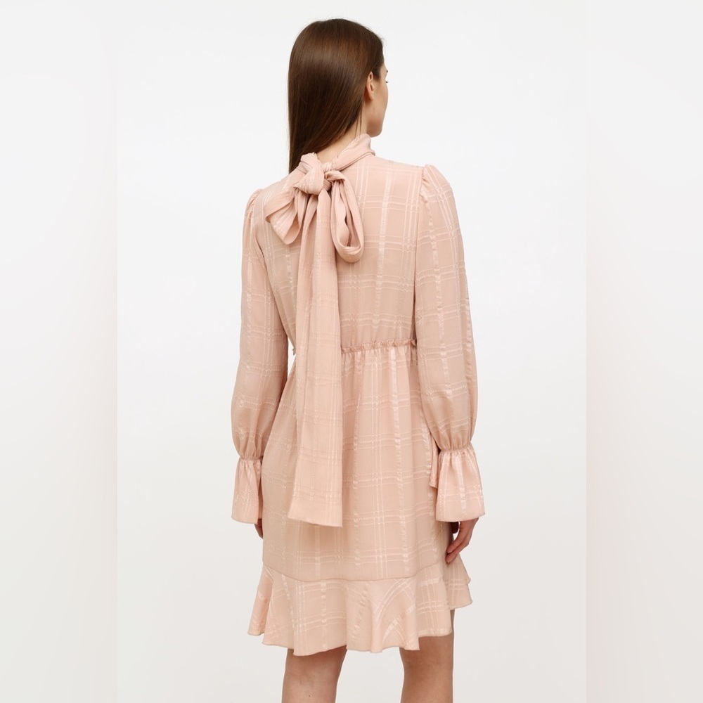 See By Chloè Georgette Check Ascot Tie Ruffle Flouncy Dress Smoky Pink - Picture 6 of 14